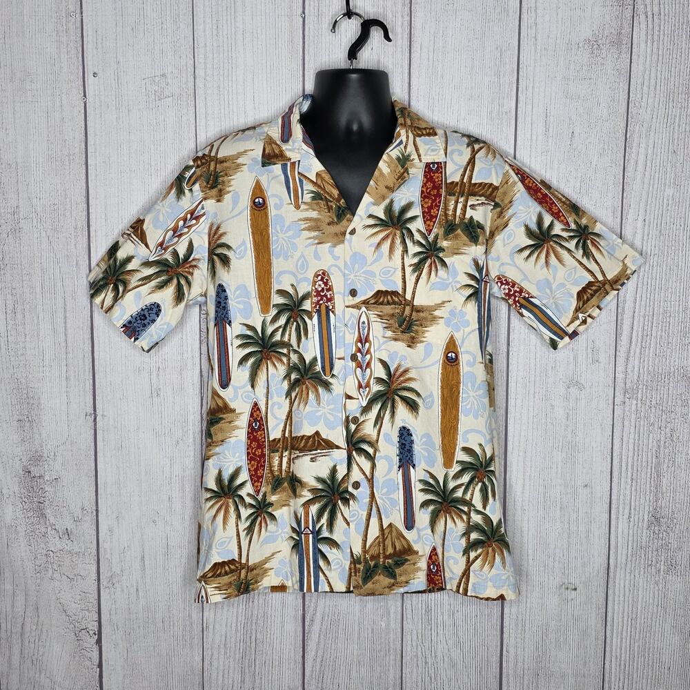 VTG Aloha Republic Hawaiian Shirt XL Surfboard Palm Tree Beach Made in Hawaii